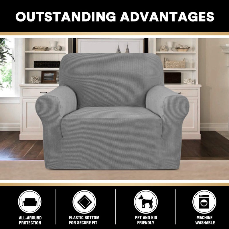 PrinceDeco Stretch Chair Cover Chair Slipcovers with Arms 1-Piece Chair Sofa Slipcovers or Living Room Non Slip Armchair Cover Furniture Protector Dogs Pet Friendly(Armchair,Dove) - Image 5